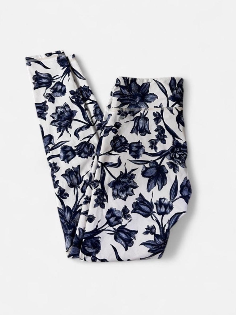 Fabletics Floral Print Leggings in Navy and White